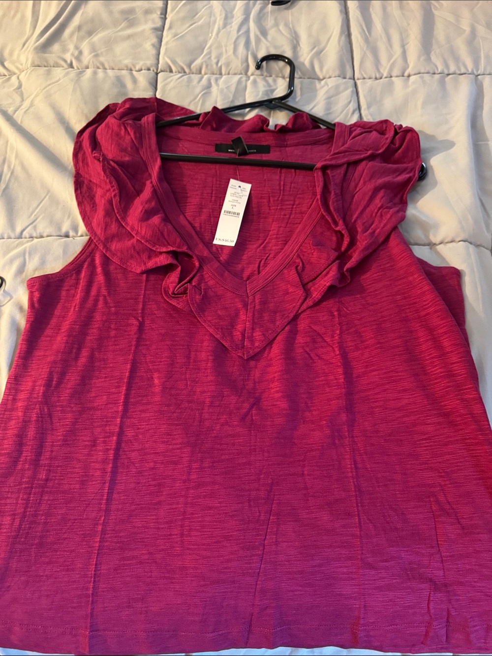 White House Black Market Raspberry Ruffle V-Neck Camisole